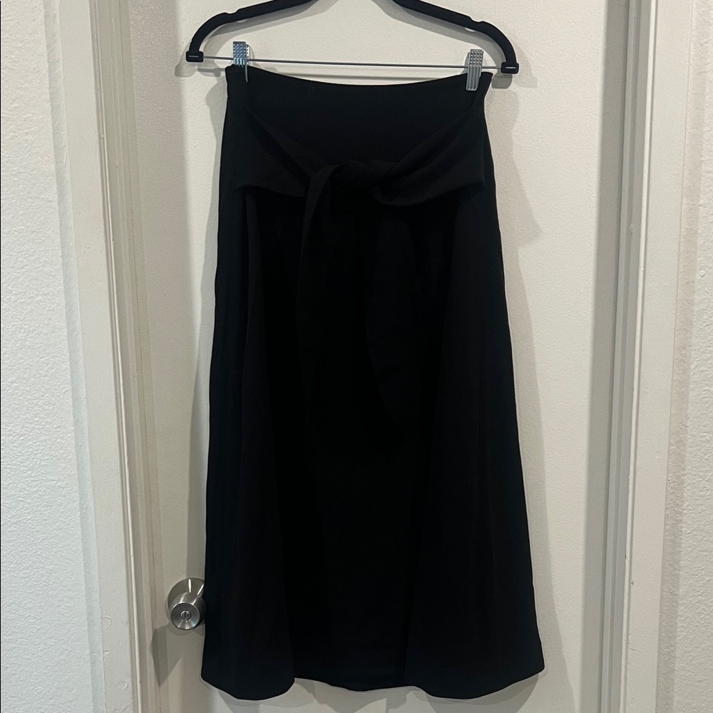 Jenni Kayne Tie Front Elegant Black A-Line Midi Skirt Size Medium